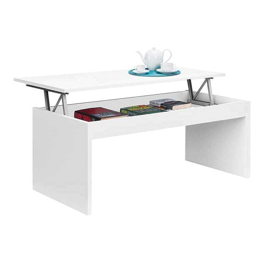 Mesas Baratas Tienda de Muebles en Las Palmas Mesas De Centro | Mesa De Centro Elevable Blanco Brillo 102X50X43Cm