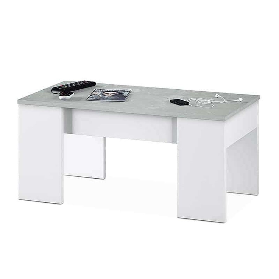 Mesas Baratas Tienda de Muebles en Las Palmas Mesas De Centro | Mesa Centro Elevable Low Cost Blanco / Cemento